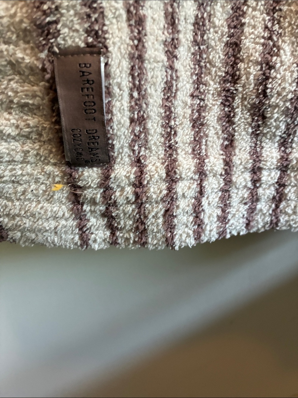 Barefoot Dreams Cream and Taupe Striped Throw Blanket - Picture 2 of 5